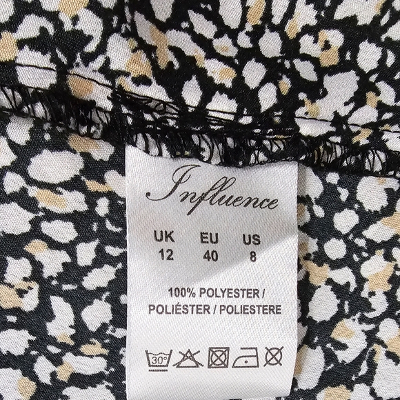 Influence Fashion Black All Over Print Mock Neck Ruffle Hem Mini Dress Size 12UK - Picture 8 of 9